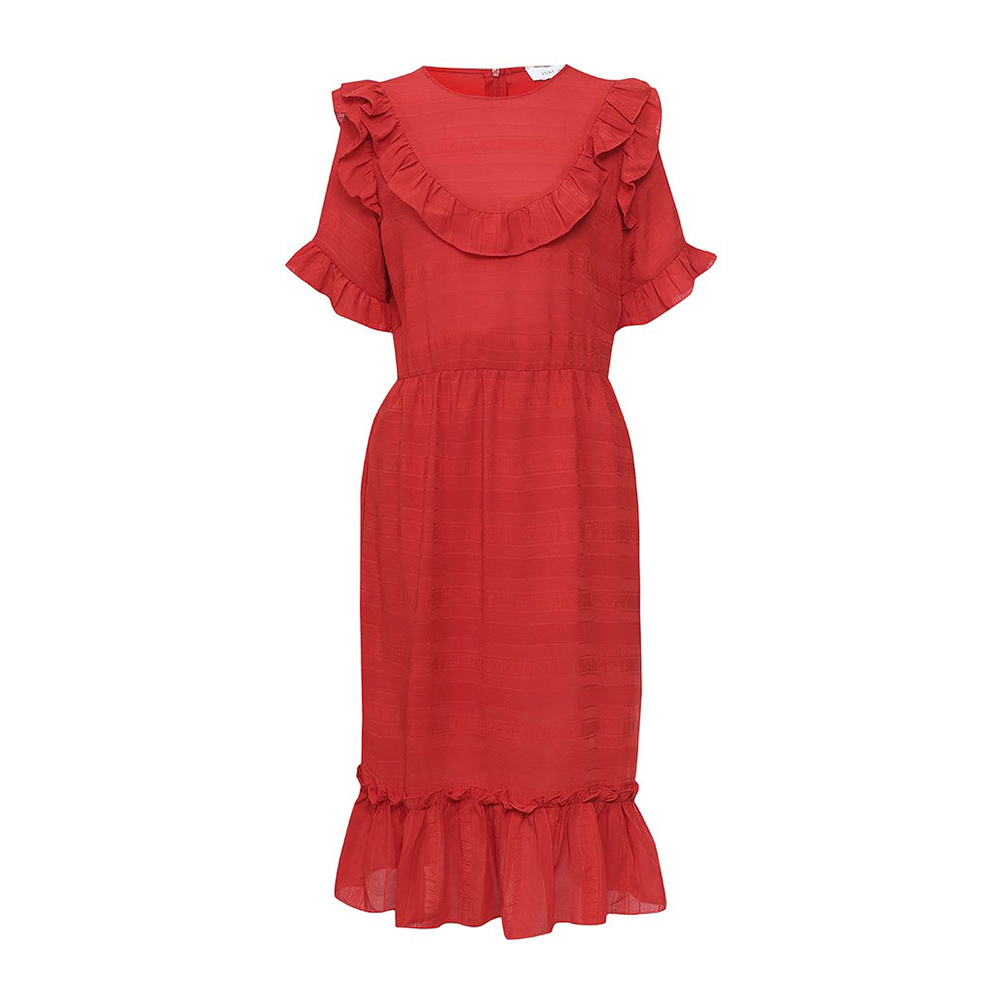 HESTER SELF STRIPE RUFFLE DRESS